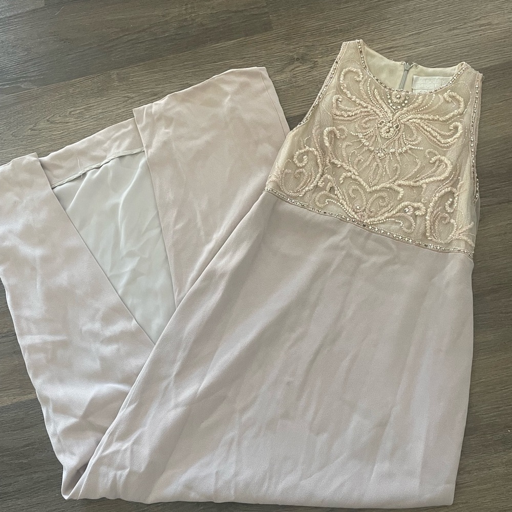Badgley Mischka Beaded Dress in taupe size 4 formal